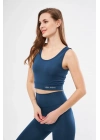 Kolsuz Sporcu Baskılı Crop - Turkuaz