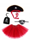 Korsan Kostüm Seti Kız Çocuk - Şapka, Etek, Kanca, Göz Maskesi