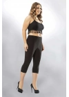 Kota Büyük Beden Kadın Kapri Sporcu Likralı Düz Tayt Siyah 4005