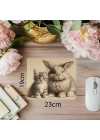 Krem Zemin Üzerine İkili Hayvan Figürü - 19x23 cm 2 mm Dikdörtgen İthal Baskılı Mouse Pad
