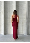 Krinkıl tek omuz uzun elbise bordo s25455