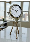 ® Krom Motif Tasarım Üç Ayaklı Metal Masa Saati