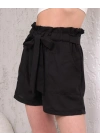 Kuşaklı keten şort siyah s255265