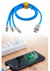 ® Kutulu  3 Şarj Aleti 1 Arada Çinko Alaşım Hızlı Şarj Kablosu Mavi 3 in 1