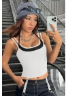 Kadın Siyah Beyaz Çift Renk Çapraz Askılı Crop Top Bluz