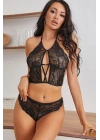 Kadın Siyah Dantel Çapraz İpli Bralet Sütyen Takım