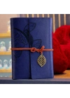 Lacivert Yaprak Desenli Deri Defter