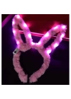 Led Işıklı Peluş Tavşan Kulak Taç Pembe