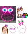 Led Işıklı & Pilli 3 Farklı Modda Yanan Uzaylı Göz Parti Tacı Pembe Renk 18x12 Cm