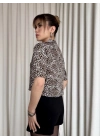 Leopar desenli crop gömlek