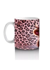 Leopar Desenli Zeminde Kalpli Gözlüklü Sevimli İnek - Baskılı kahve kupası