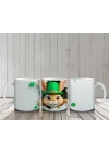 Leprechaun Şapkalı Sevimli Tavşan Figürü - Baskılı kahve kupası