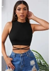 Kadın Siyah Çapraz Bağlamalı Crop Top Büstiyer