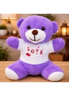 Love Baskılı Tişörtlü Peluş Mor Ayıcık