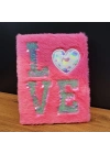 Love Tasarımlı Peluş Kapaklı Defter Hediyelik