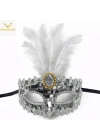 Lüks Gümüş Tüylü Taşlı Balo Maskesi