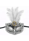 Lüks Gümüş Tüylü Taşlı Balo Maskesi