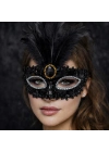 Lüks Siyah Tüylü Taşlı Balo Maskesi