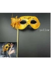 Lüks Taşlı Saplı Maskeli Balo Maskesi Altın Renk 35 cm