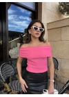 Madonna yaka sıfır kol bluz pembe
