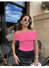 Madonna yaka sıfır kol bluz pembe