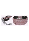 Markapet Elegance Deri İşlemeli Lüks Köpek Tasma Seti XL 7 cm*60-68 cm Pudra