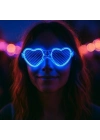 Mavi Led Işıklı Kalp Gözlük – 3 Modlu Parti & Glow Gözlüğü
