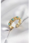 ® Mavi Taşlı Gold Renk Vintage Kadın Yüzük