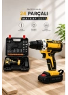 Metal Dişli 24W Akülü Matkap -Çift Bataryalı ve LED Çalışma Işığı ile Tam Set