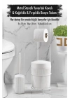 Metal Standlı Yuvarlak Kovalı & Kağıtlıklı & Fırçalıklı Beyaz Banyo Takımı