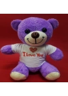 Mor I Love You Tişörtlü Peluş Ayıcık