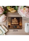 Motivasyon Temalı Kod & Kahve Mouse Pad - 19x23 cm 2 mm Dikdörtgen İthal Baskılı Mouse Pad