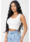 Kadın Beyaz Kare Yaka Crop Top Bluz