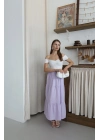Müslin kumaş keten uzun etek lila pt
