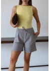Müslin kumaş şort bağcıklı gri pt
