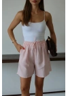 Müslin kumaş şort bağcıklı pembe pt