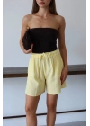 Müslin kumaş şort bağcıklı sarı pt