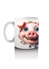 Mutlu İfade ile Bakan Çift Domuz Karakteri – Baskılı Kahve Kupası