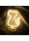 Neon Işıklı Kedi Tasarımlı Lamba
