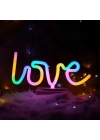 Neon Işıklı Love Yazılı Masa Gece Lambası