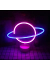 Neon Işıklı Satürn Lamba (Pil + USB)