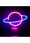 Neon Işıklı Satürn Lamba (Pil + USB)