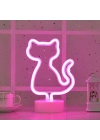 Neon Kedi Masa Gece Lambası Pembe Işık
