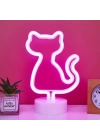 Neon Kedi Masa Gece Lambası Pembe Işık