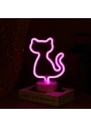 Neon Kedi Masa Gece Lambası Pembe Işık