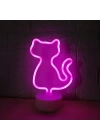 Neon Kedi Masa Gece Lambası Pembe Işık