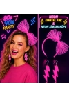 Neon Pembe Dantel Taç Ve Şimşek Küpe 80'ler 90'lar Parti Seti