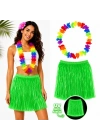 Neon Yeşil Hawaii Etek 40 cm ve Rengarenk Hawaii Kolye