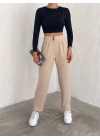 örme krep pantolon çift düğmeli