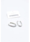 Oval Taşlı Küpe - Gümüş